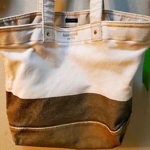 KATE SPADE Gold and Cream Canvas Tote